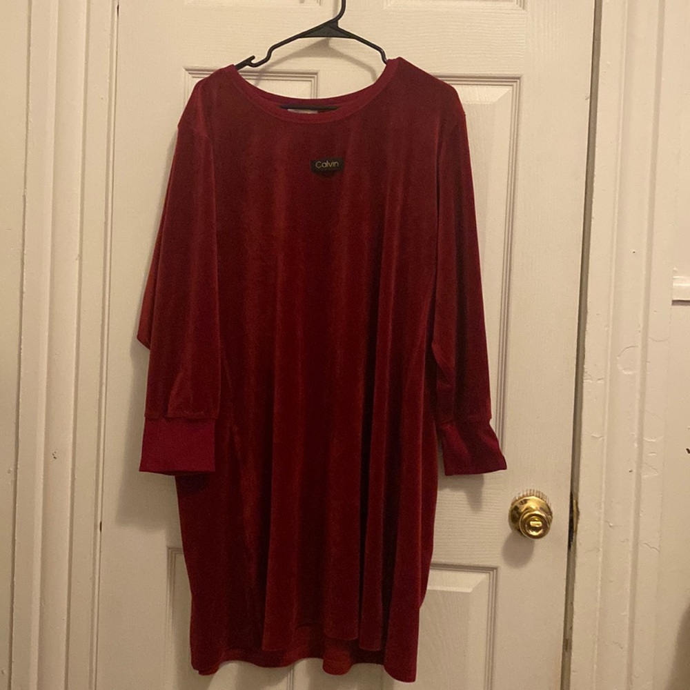 Dark Red velvet Calvin Klein Gown
